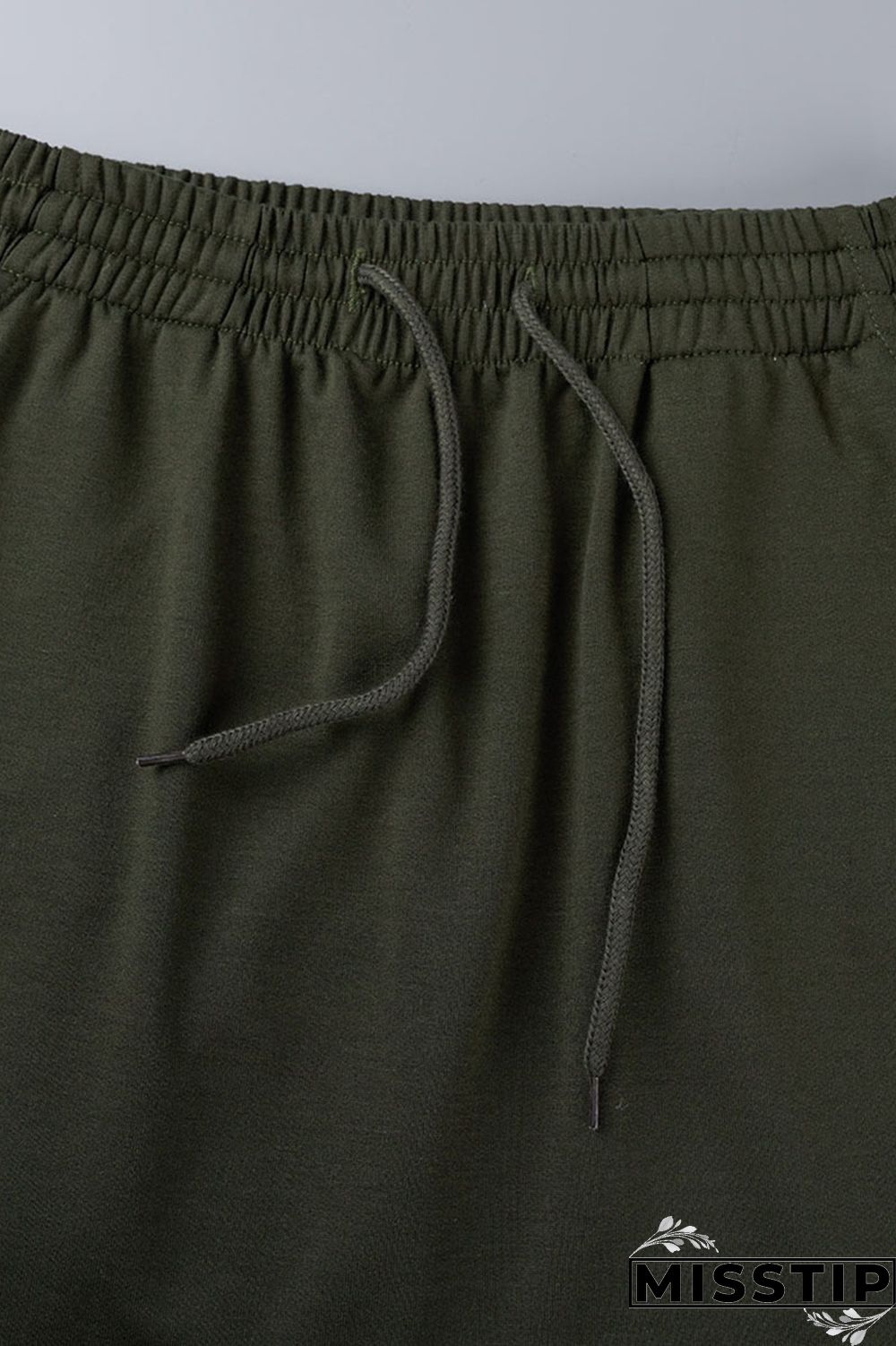 Army Green Casual Solid Patchwork O Neck Long Sleeve Two Pieces