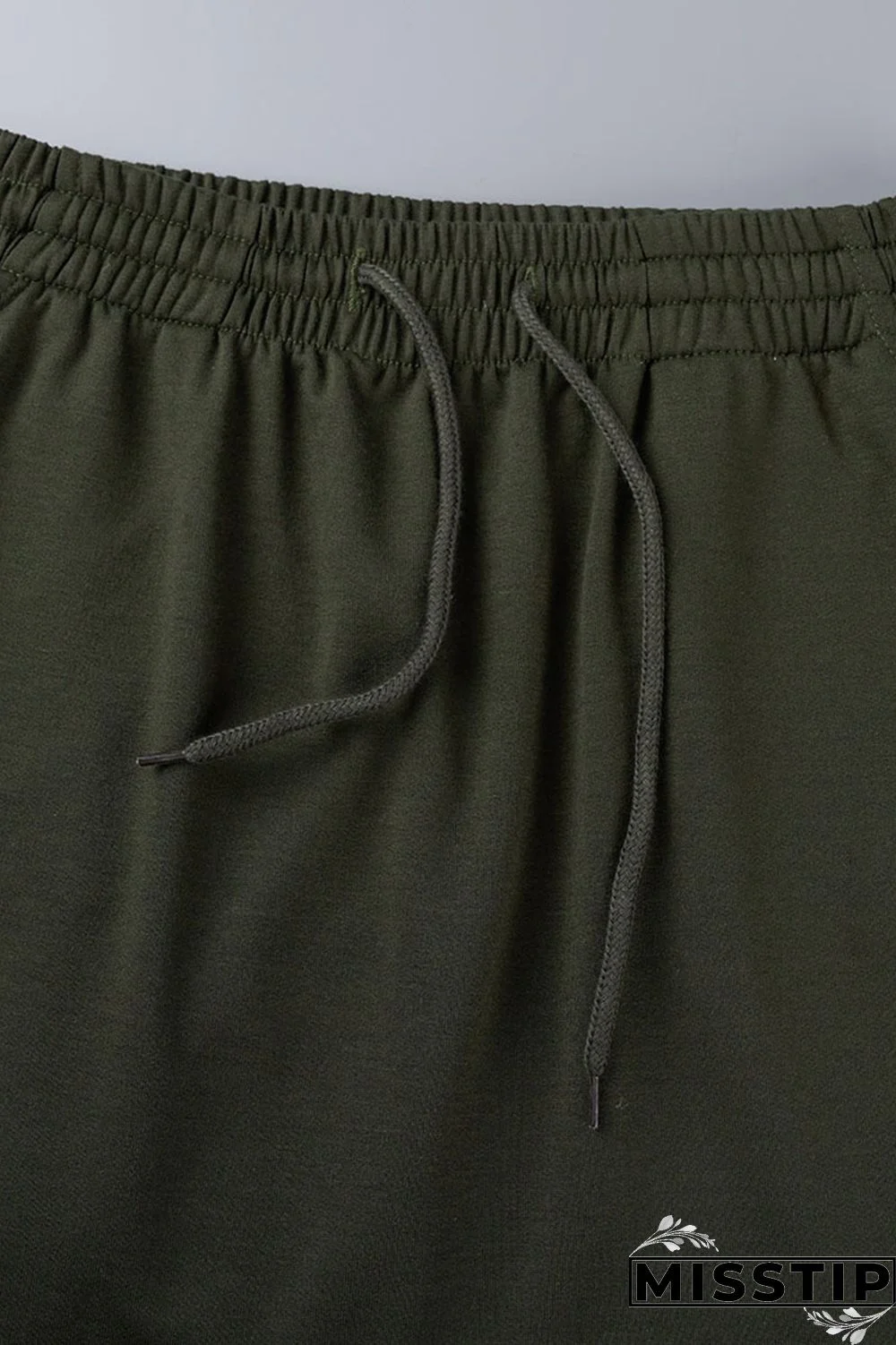 Army Green Casual Solid Patchwork O Neck Long Sleeve Two Pieces