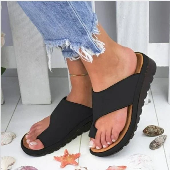 Women's PU Leather Dating Flat Sole Slip-On Sandal