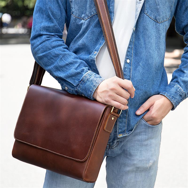 Classic Vintage Crossbody Bags Plain Leather Shoulder Bags