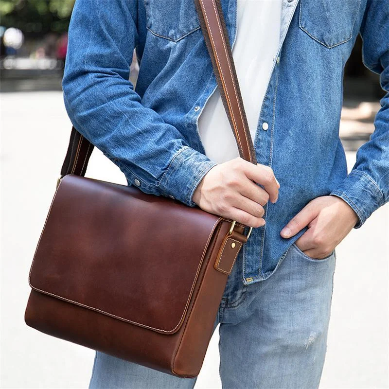 Classic Vintage Crossbody Bags Plain Leather Shoulder Bags