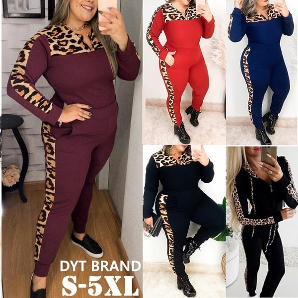 Women Fashion Leopard Sports Suits Long Sleeve Suit Two Pieces Set Running Wear - Shop Trendy Women's Fashion | TeeYours