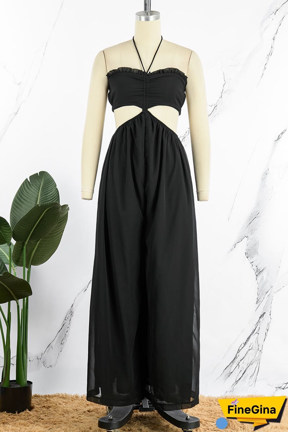 Orange Sexy Solid Patchwork Backless Halter Straight Jumpsuits