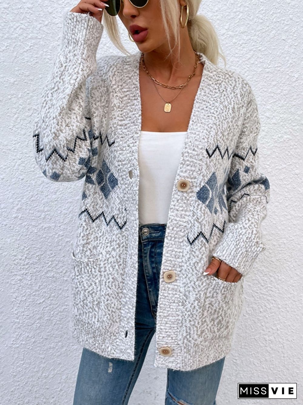 Autumn Winter New Neck Knitted Cardigan Sweater Fashion Street Dress Loose Long Sleeve