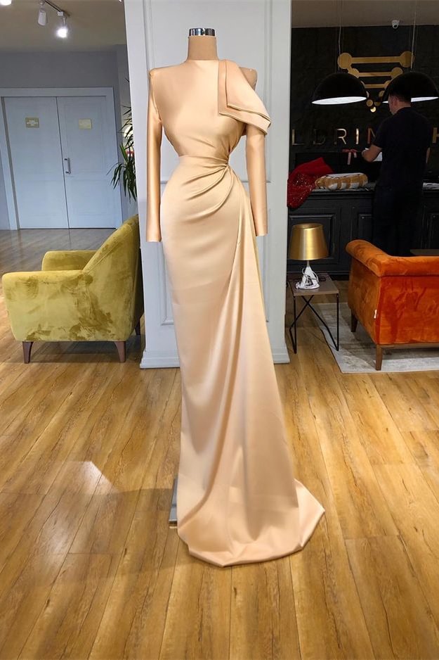 Luluslly High Neck Long Sleeves Champagne Prom Dress Mermaid Online