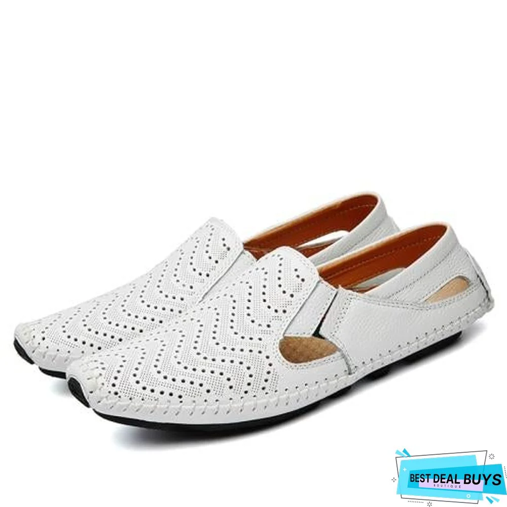 Men Leather Plus Size Sandals Casual Slip-On Summer Beach Shoes