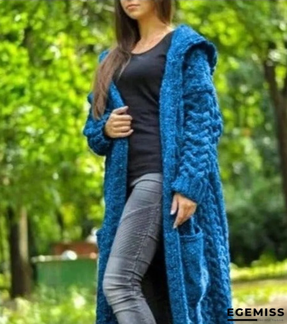 Cardigan Braid Lazy Wind Hooded Long Cardigan Sweater | EGEMISS