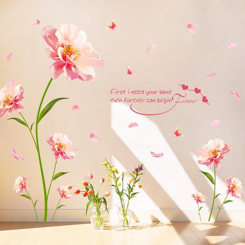 Large Size (210cm*140cm) Romantic Pink Flowers Wall Stickers for Living Room Bedroom Valentine's Day Art Decals Home Decoration