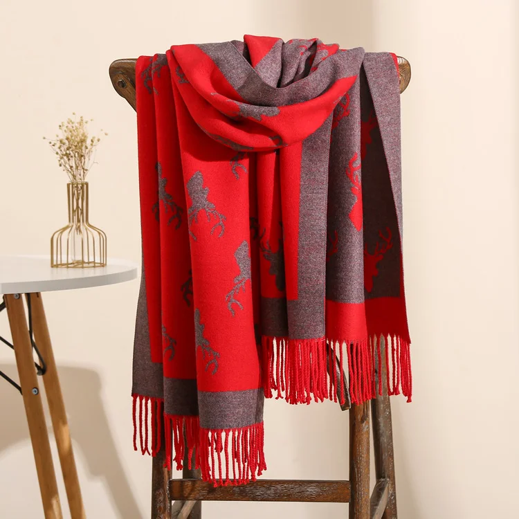 Christmas style cashmere scarf thickened warm shawl