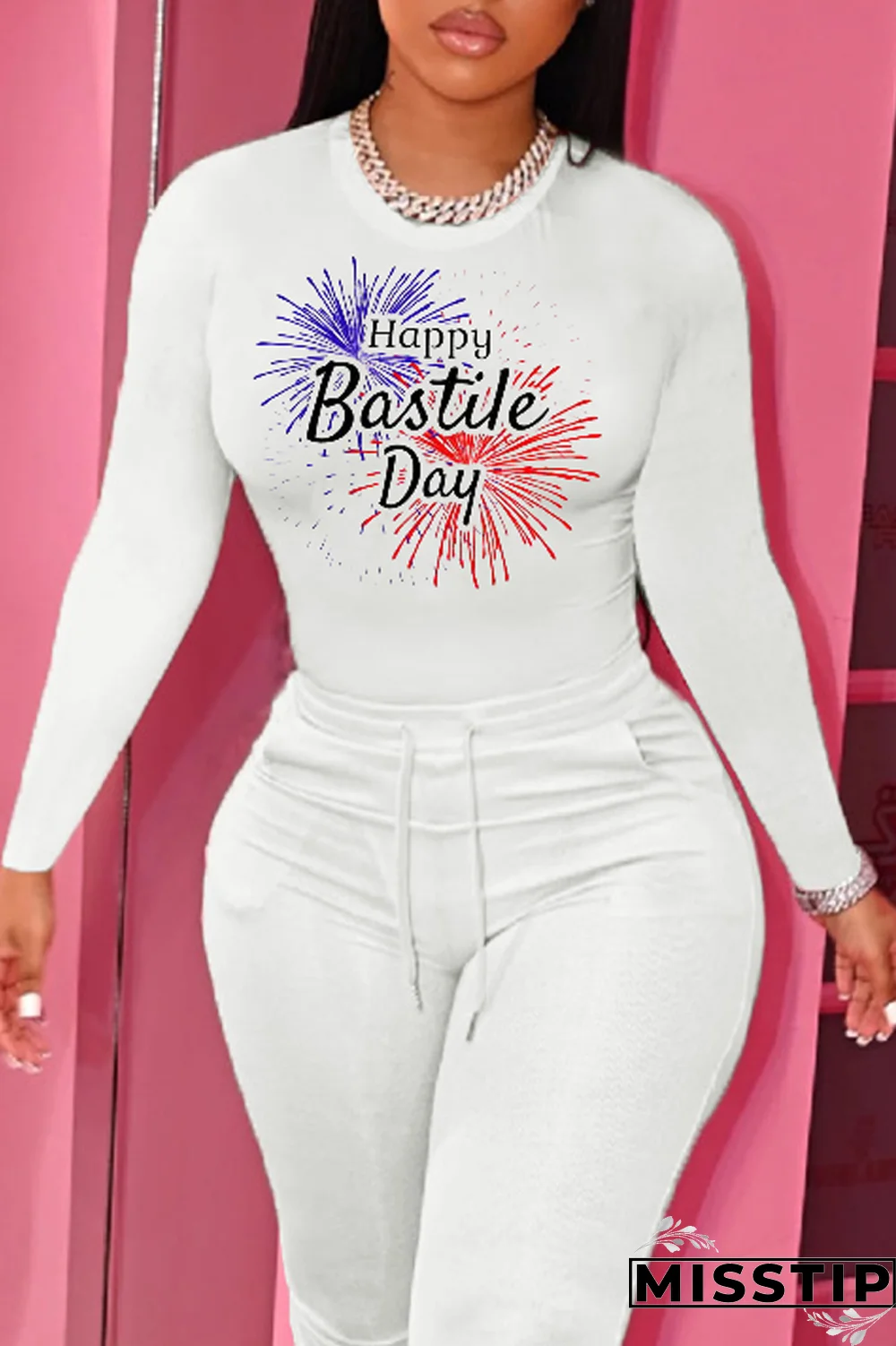 Grey Street Party Print Patchwork Letter O Neck Tops