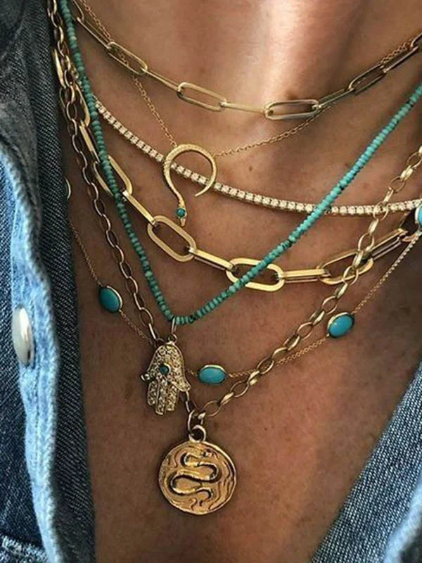 Fashion Embossed Snake Pendant Multilayer Necklace