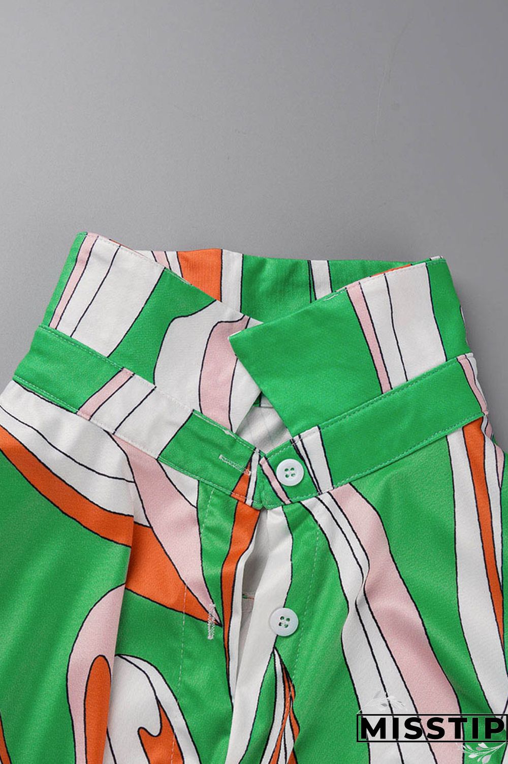 Green Casual Print Bandage Patchwork Turndown Collar Long Sleeve Two Pieces