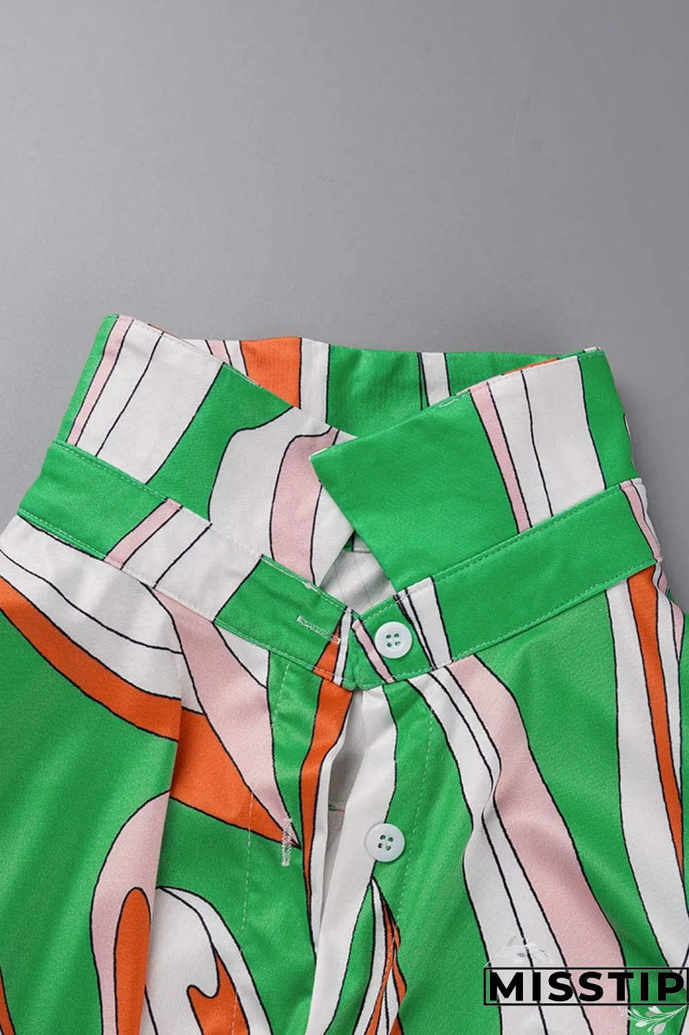 Green Casual Print Bandage Patchwork Turndown Collar Long Sleeve Two Pieces