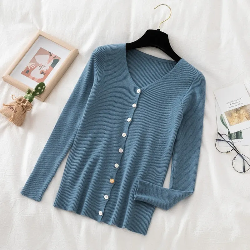 Women Casual Front Buttons Knitted Cardigan Long Sleeve Sexy V neck Solid High Street Warm Pullover 2021 Winter New Fashion Tops