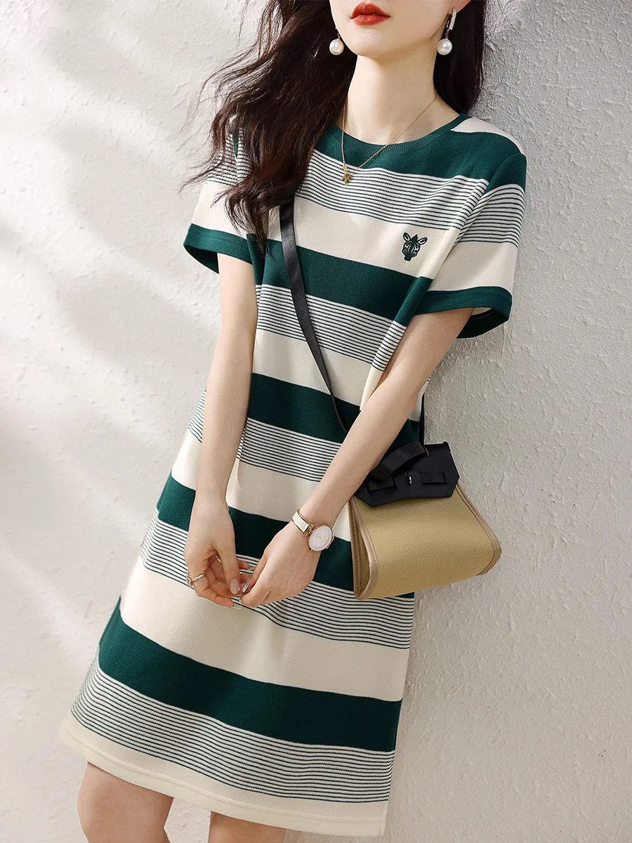 Athvotar Athvotar Striped Dress 2025 Summer New Korean Version Of Casual Simple Dress Showing Skinny Skin Dress Women