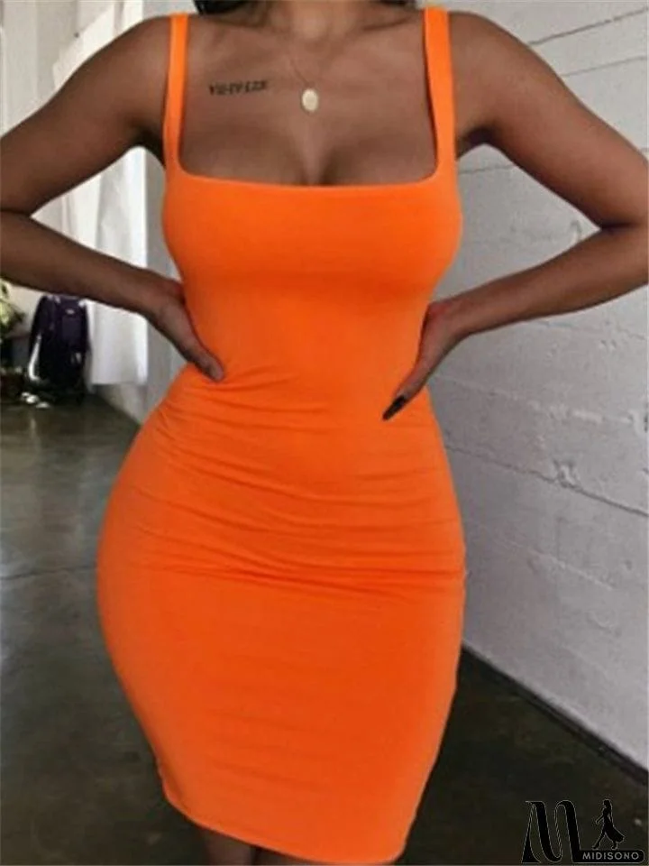 MidiSono - Sexy Solid Color Halter Strap Dresses
