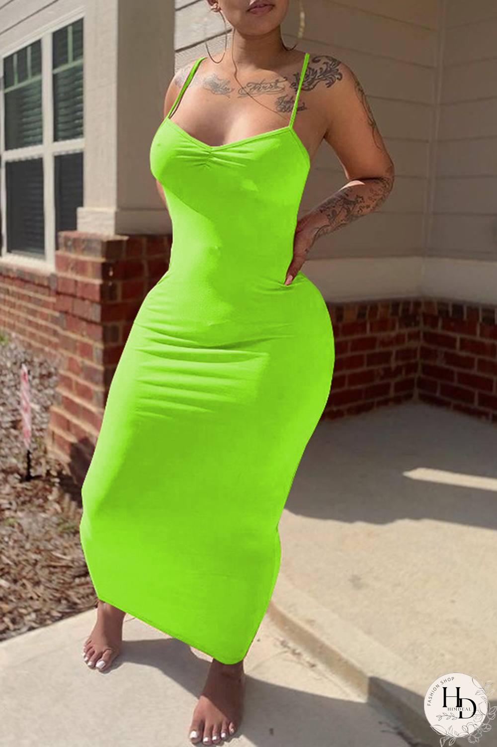 Black Sexy Solid Split Joint Spaghetti Strap Pencil Skirt Dresses