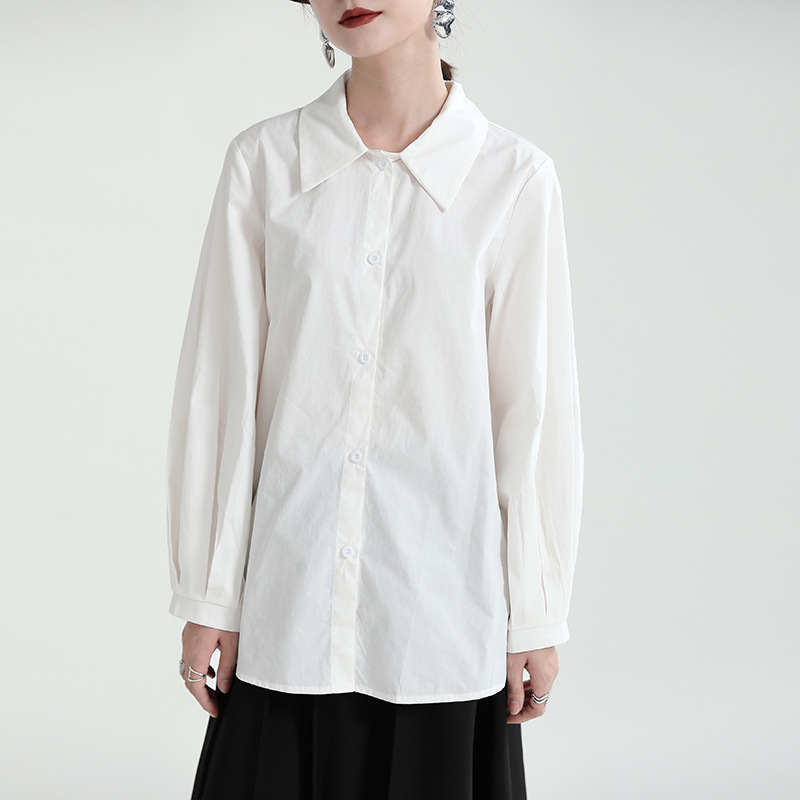 Simple Solid Color Lapel Long Sleeve Shirt