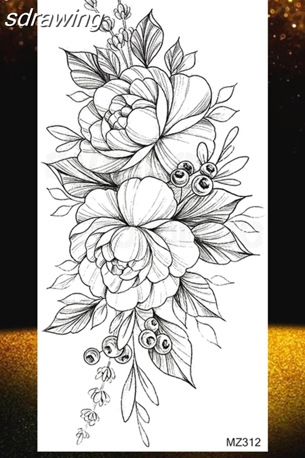  Black Rose Flower Temporary Tattoos Fake Waterproof Tatoo Body Art Arm Leg Floral Peony Bloosom Tattoo Stickers Makeup 928-0