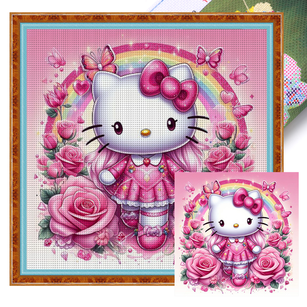 Rose Kitten Full 11CT Pre-stamped Canvas(40*40cm) Cross Stitch