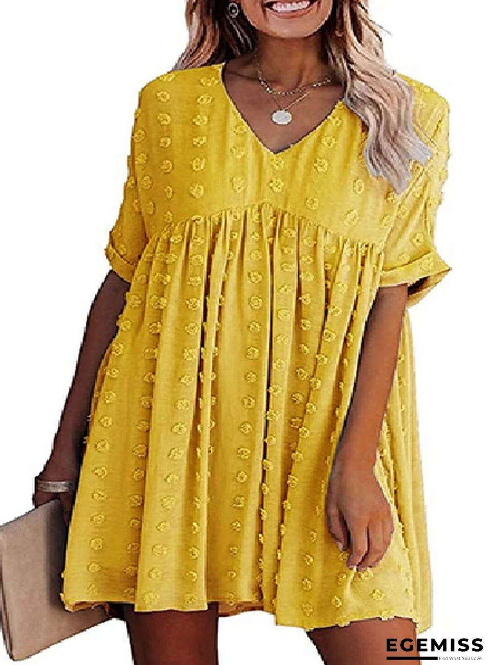 Chiffon Wool Ball Simple Knee Length Loose Large V-neck Dress | EGEMISS