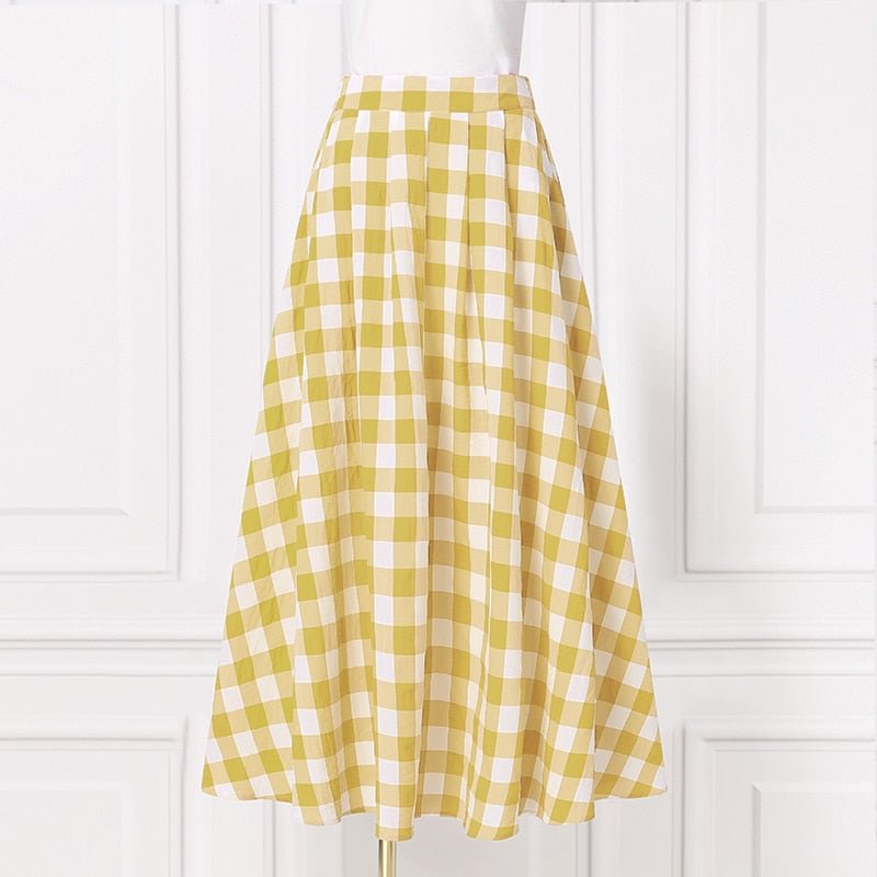 ZANZEA Women Bohemian Skirts 2022 Summer Plaid Maxi Long Skirts Casual Elastic Waist Bottoms Ladies A-line Skirts