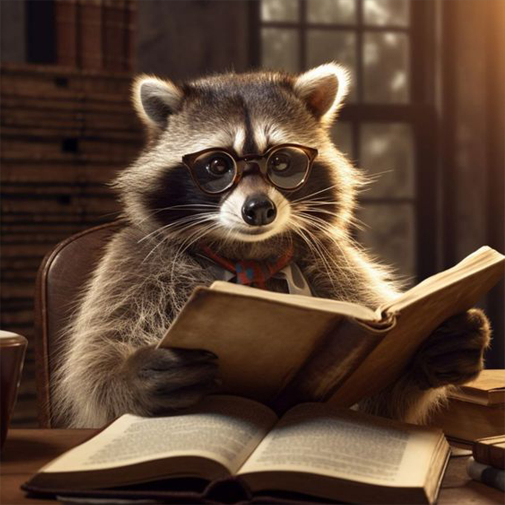 Raccoon Reading-Paint by Numbers-16"x16"/40x40cm