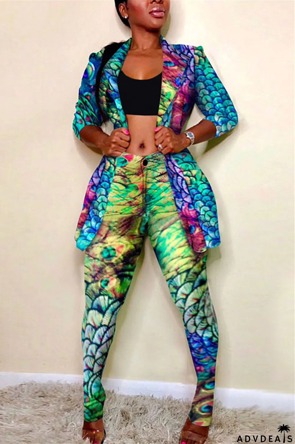 Leopard print Fashion Casual Print Long-Sleeved Two-Piece Suit