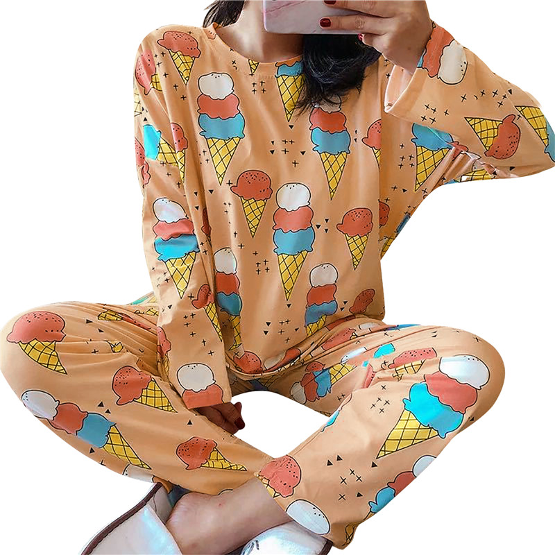 Bayuyun Spring Thin 2pieces Pyjamas Set Women Tops 2025 Cotton Round Neck Girls Pajamas Sets Teacup Cat Sleepwear Clothes Pijamas Mujer