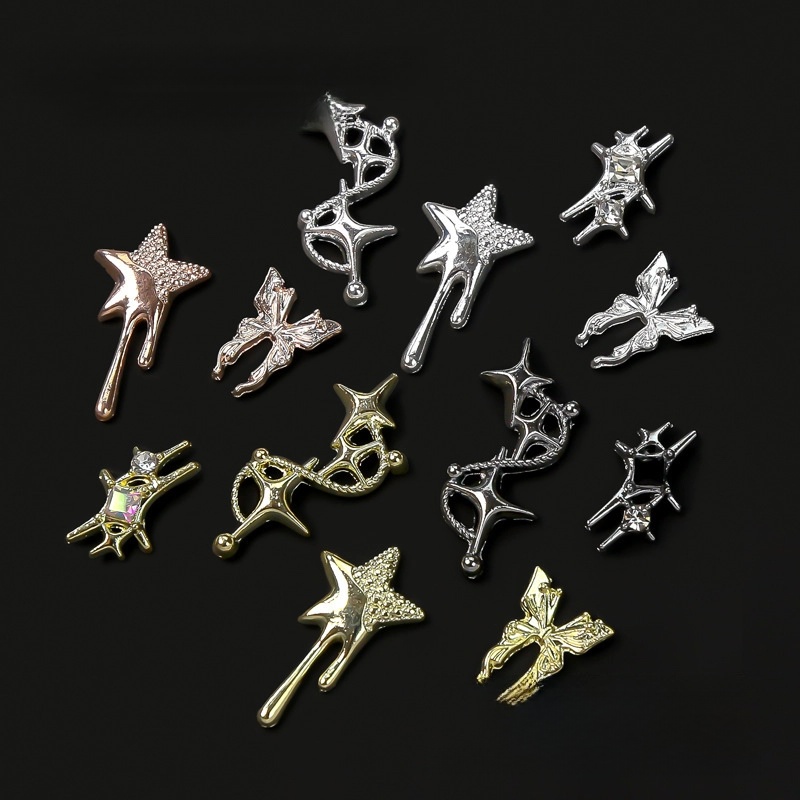 New Nail Art Crock Heart Retro Punk Style Sweet Cool Asymmetric Star Butterfly Alloy Jewelry Diamond DIY Accessories