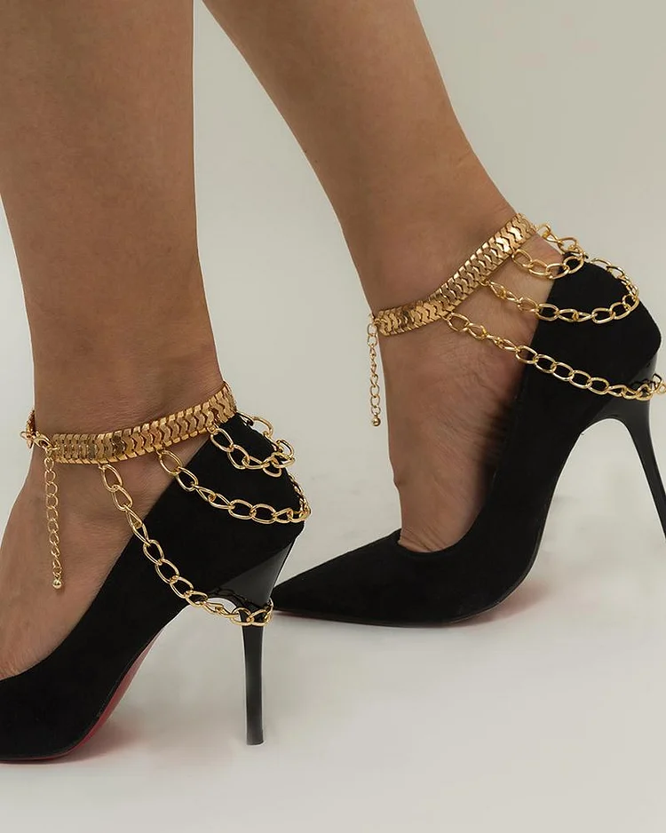 Snake Chain Decor Layered Anklet P5801089842