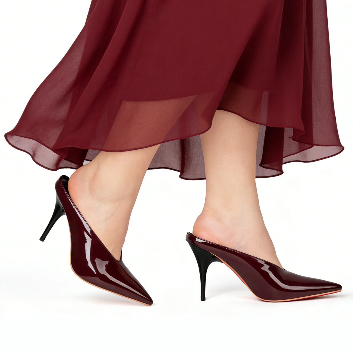 95mm Pointed Toe High Heel Prom Shoes Red Bottoms Pumps Sandals-MERUMOTE