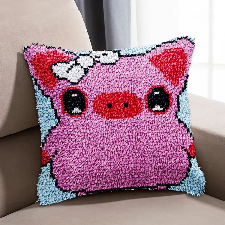 Pink Pig Pillowcase Latch Hook Kits for Beginner veirousa