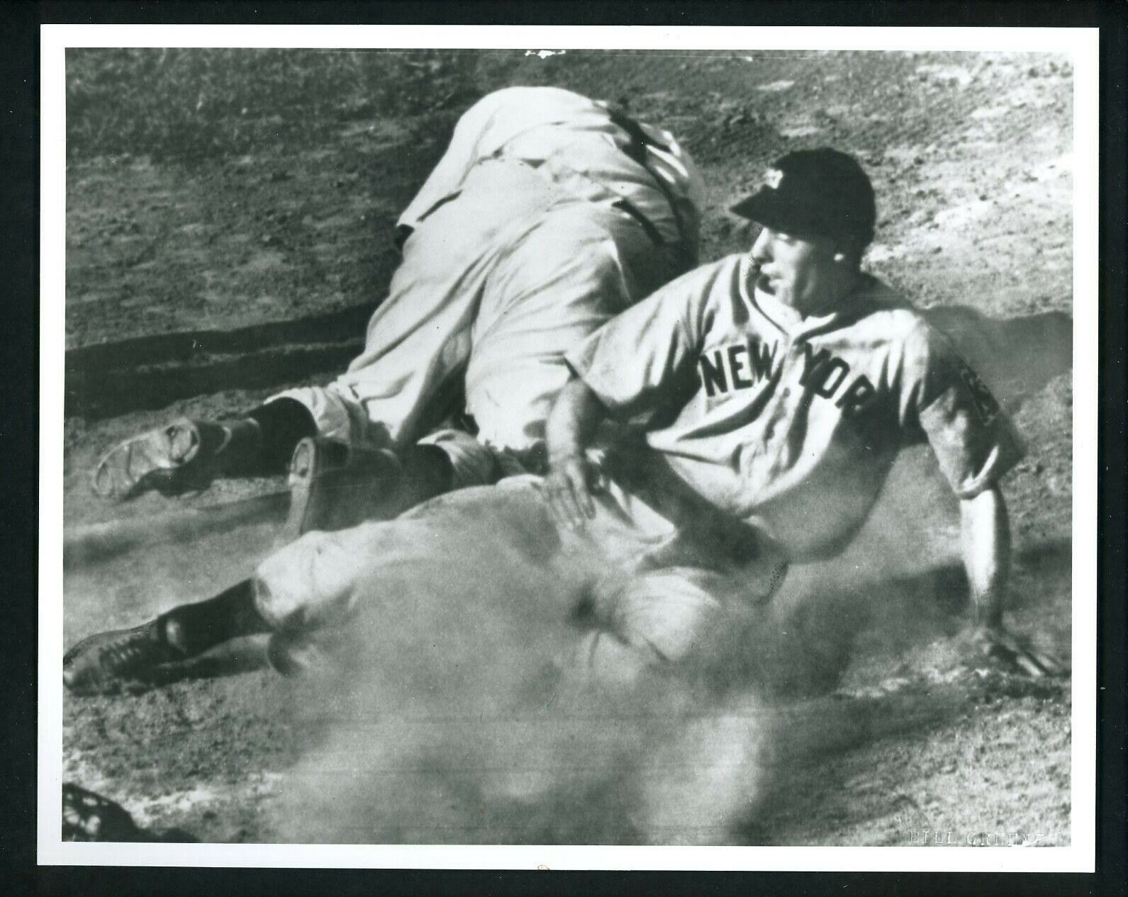 Joe DiMaggio sliding into home plate 1940's Image Type IV Press Photo Poster painting Yankees