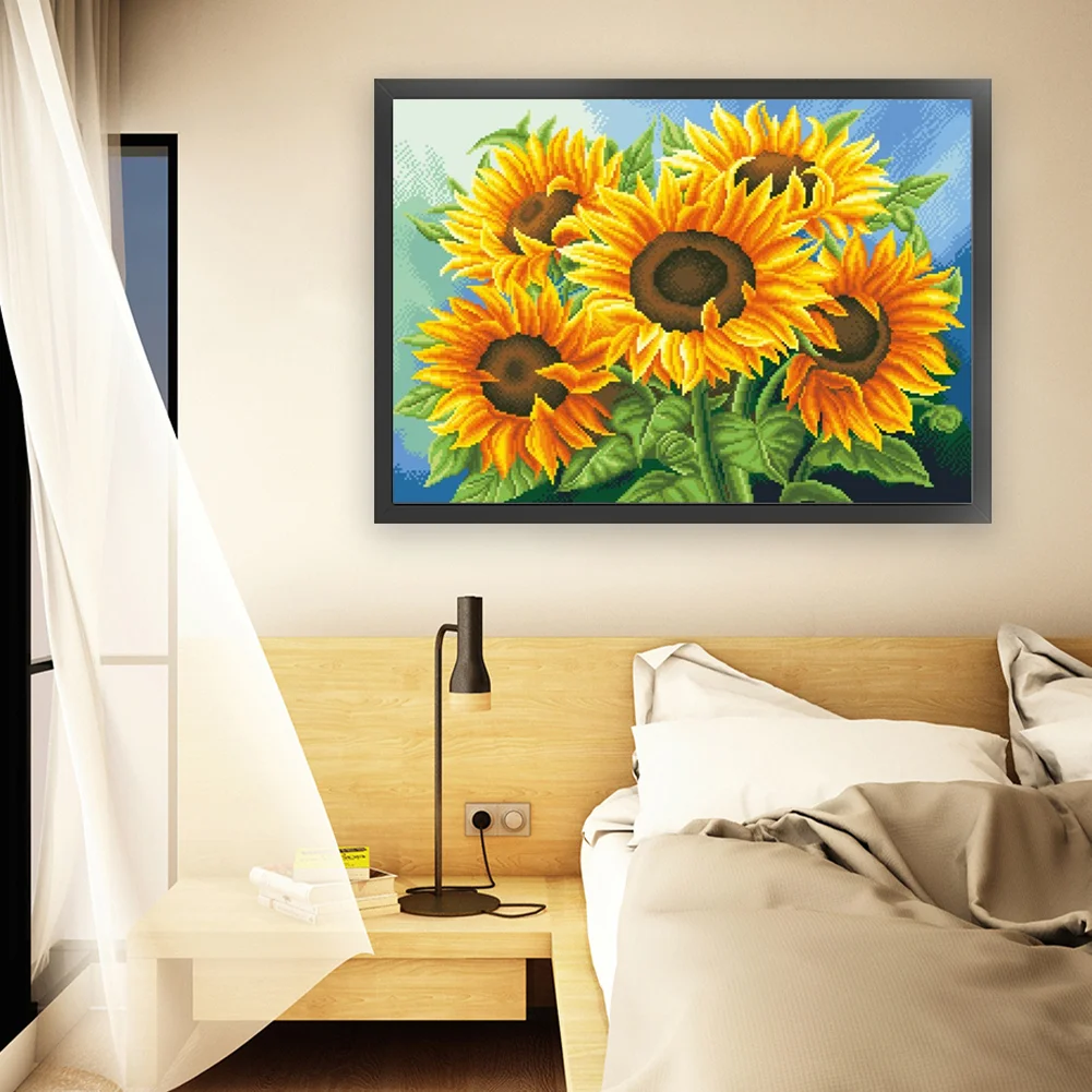 11CT Full Stamped Cross Stitch Bead Embroidery - Sunflower(Canvas|65*50CM)