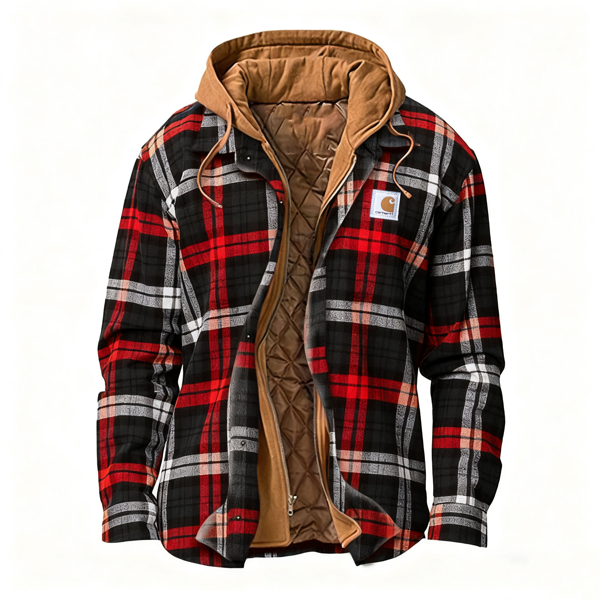 Men's Outdoor Casual Autumn And Winter Logo Classic Plaid Hooded Jacket