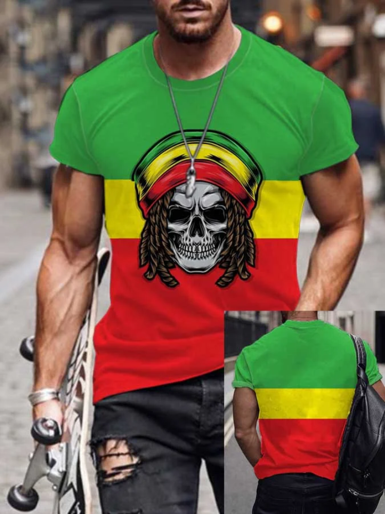 Men's Juneteenth Skull Print Short Sleeve T-Shirt wearshes