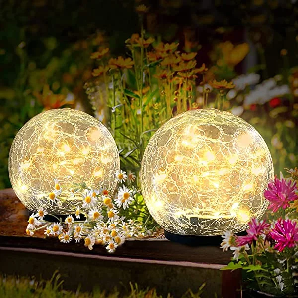 Garden Solar Cracked Glass Ball Waterproof Light Warm White LED