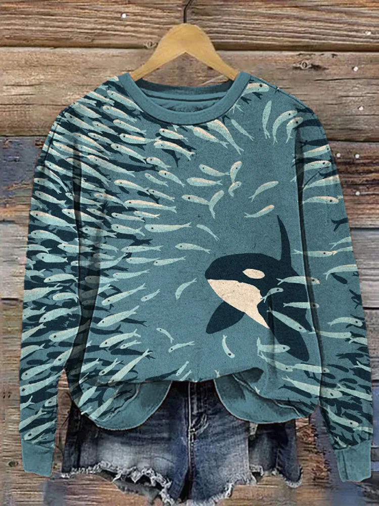 Wearshes Orca And Herring Art Print Casual Cozy Sweatshirt