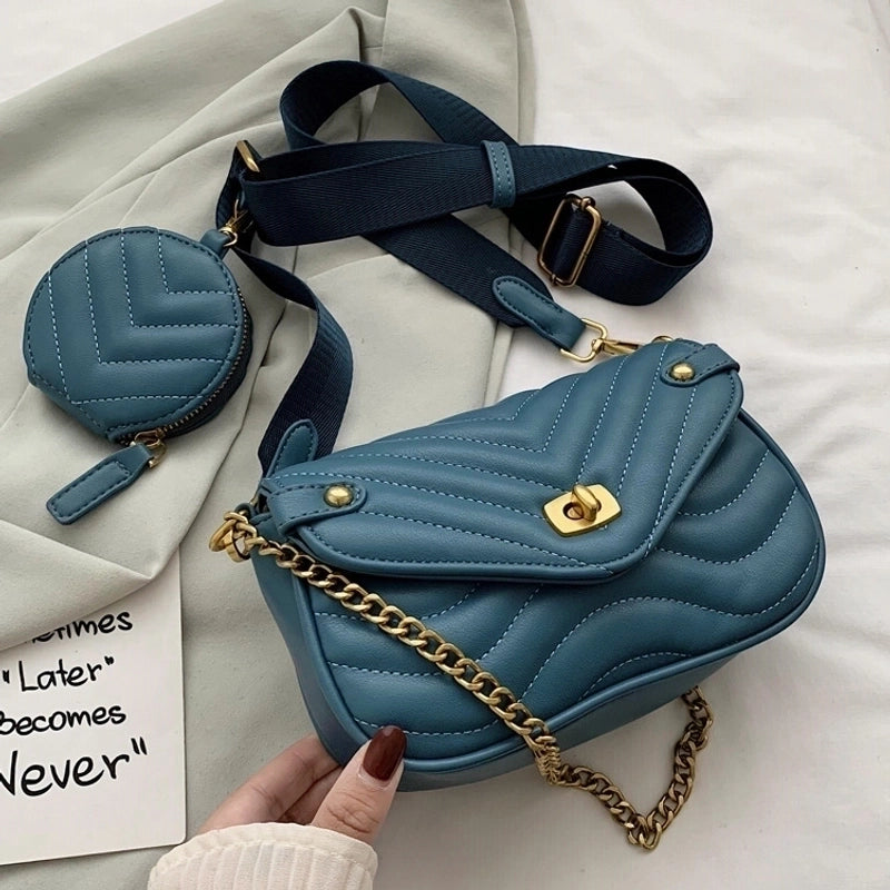 Spring New Trendywide Shoulder Strap Chain Messenger Bag Underarm Bag