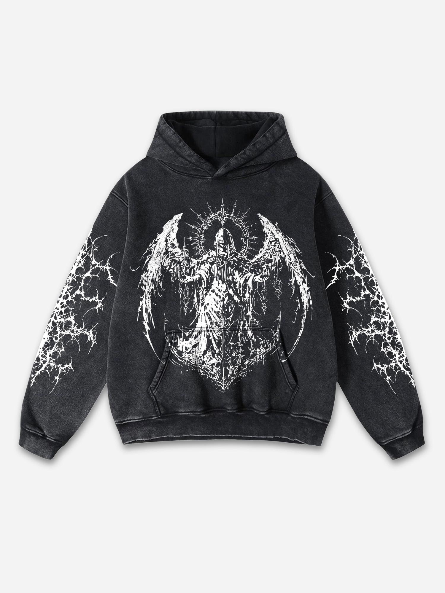 Vintage Pattern Print Acid Washed Oversized Hoodie - SOPULA