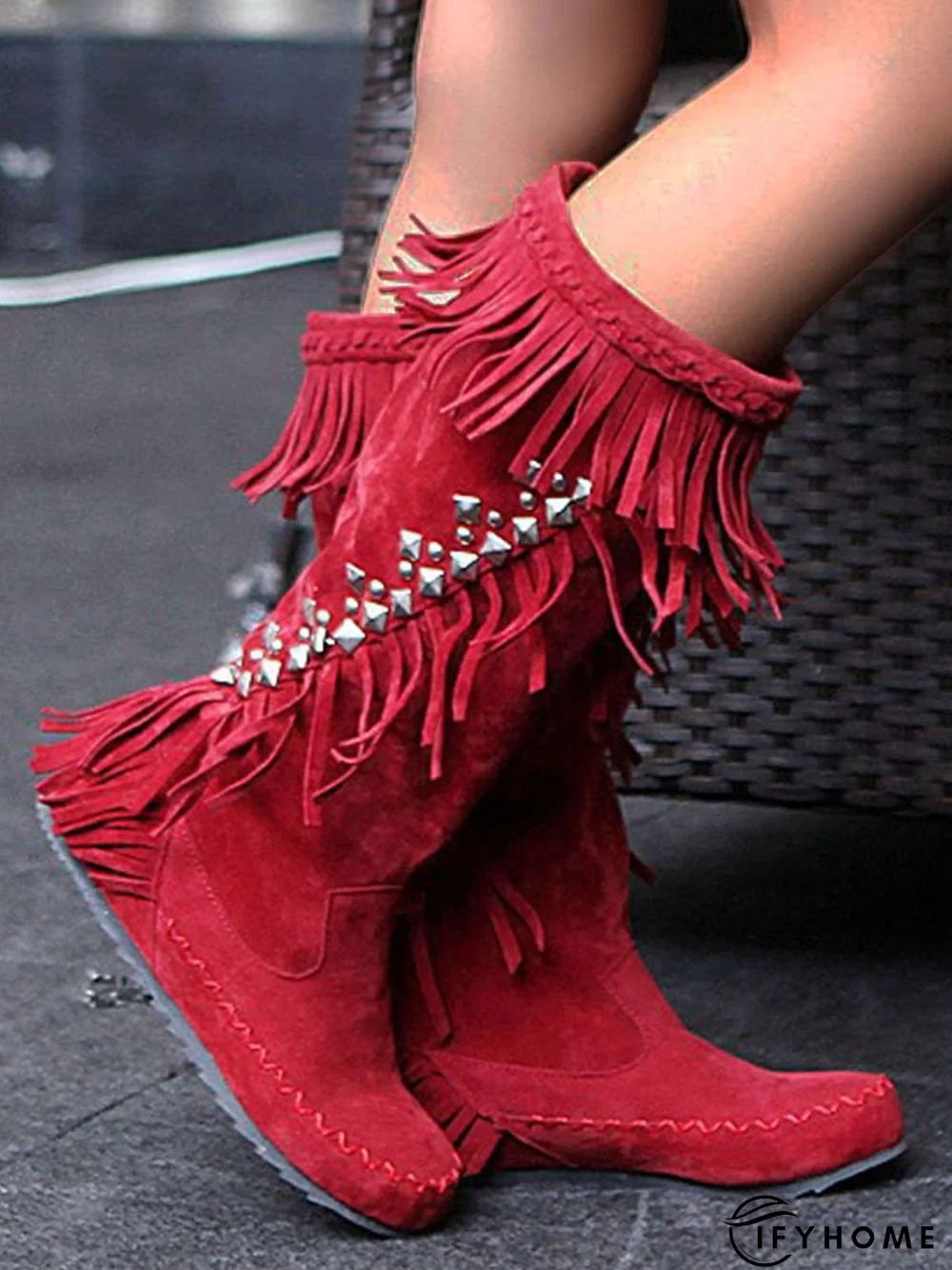 Studded Tassel Western Moccasin Boots | IFYHOME