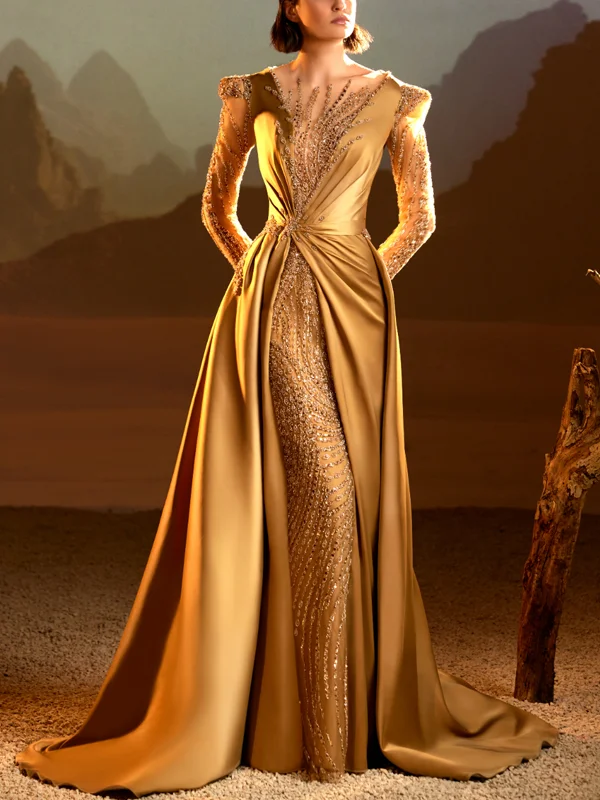 Satin Drape Hand Embroidery Gown