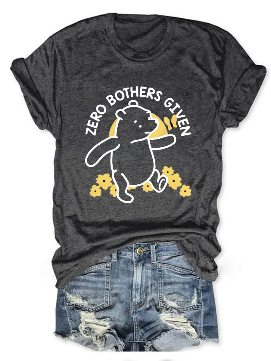 Winnie Pooh Bear Zero Bothers Given T-shirt