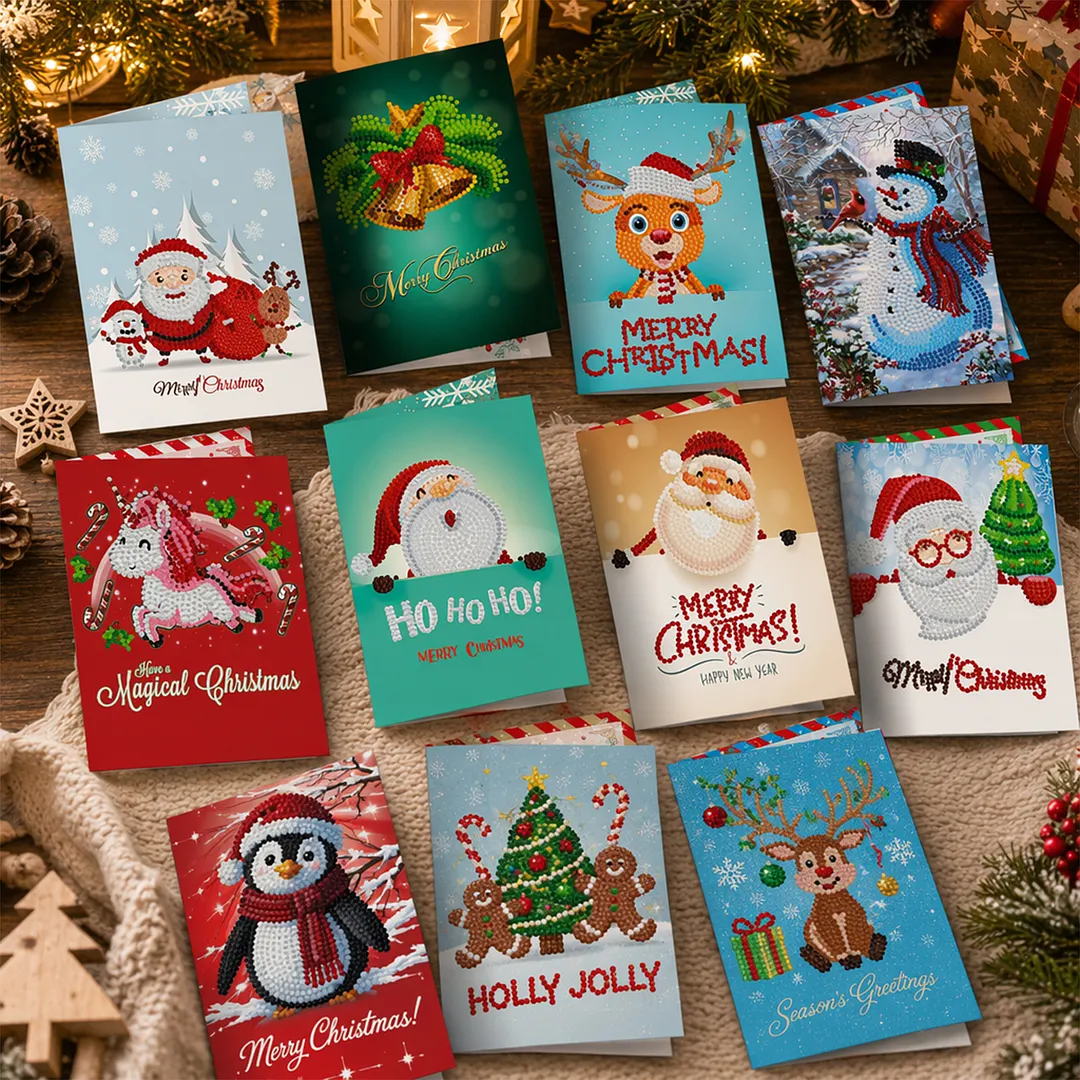 8PCS Christmas DIY Diamond Painting Greeting Card Kits with Envelopes Diamond Art Greeting Cards Diamond Art Cards Kits for Adults DIY Crafts Family Friend Gifts