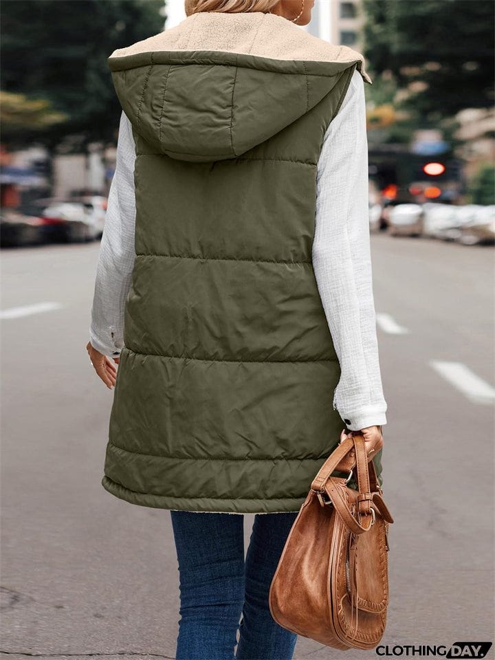 Sleeveless Zip-up Reversible Quilted Vest Puffer Jacket for Women