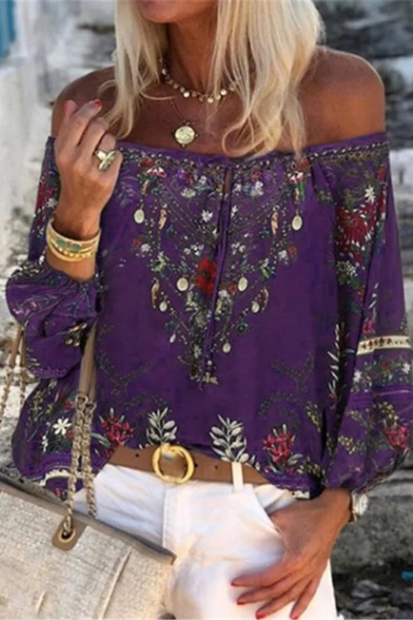 Fashion Off The Shoulder Floral Print Top