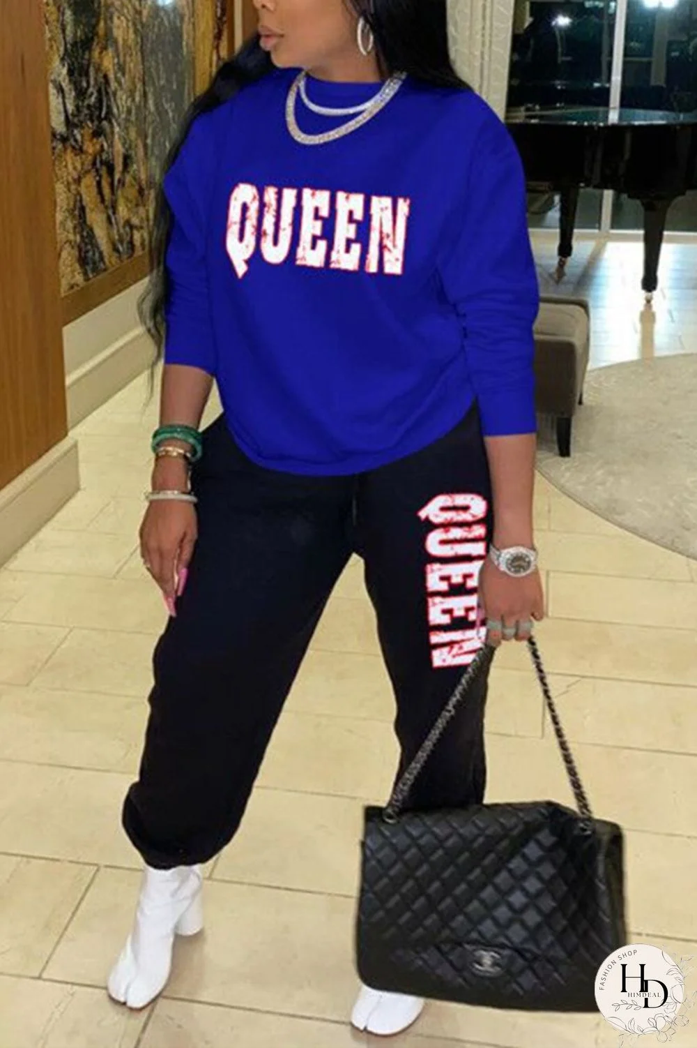 Army Green Fashion Casual Letter Print Letter O Neck Long Sleeve Two Pieces