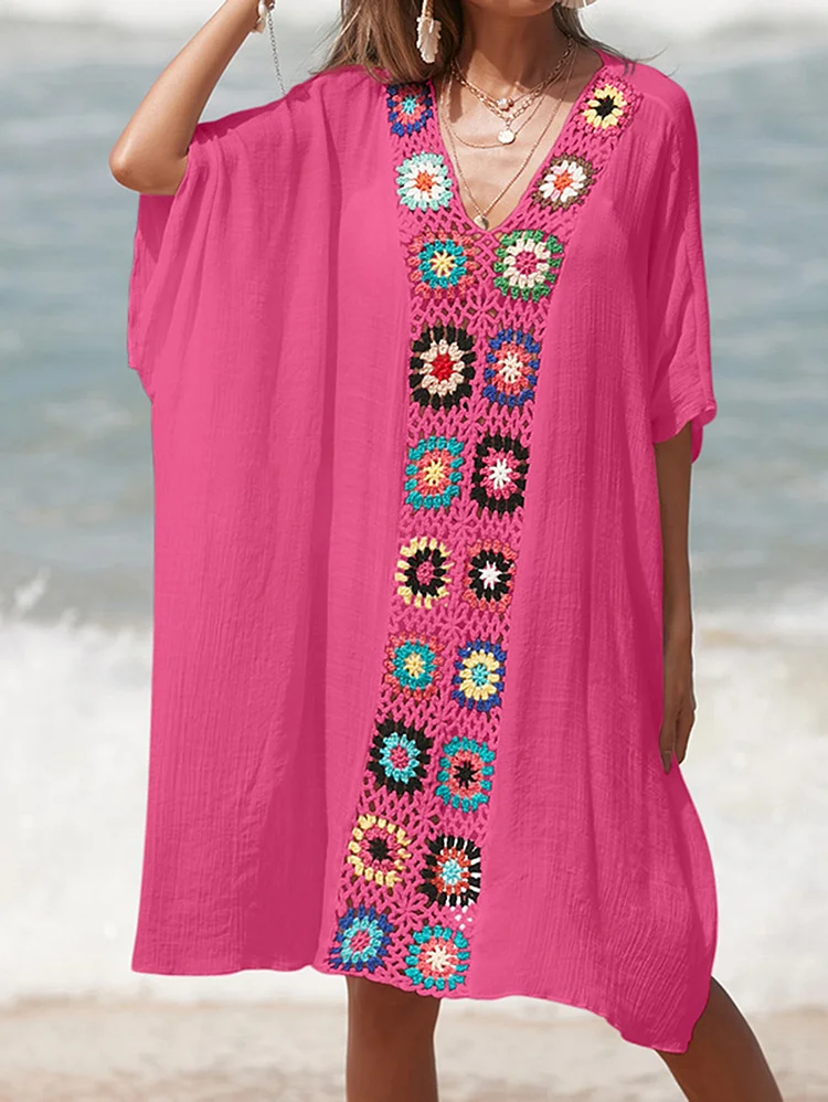 Swimwear Vacation Crochet Stitching V Neck Loose Cover Up