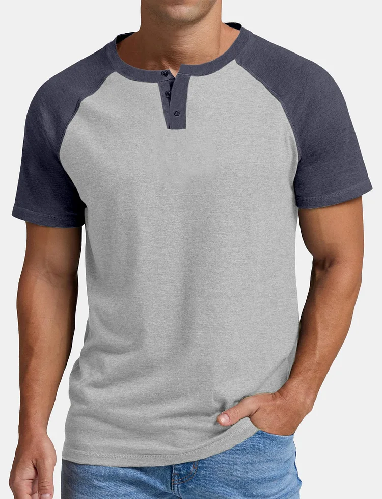 Men's Summer Casual Contrast Button Short Sleeve T-shirt